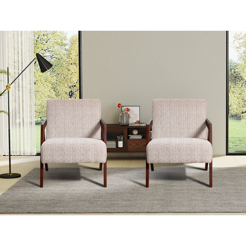 23.8'' Wide Mid-Century Upholstered Soft Accent chair With Z-Shaped Solid Wood Legs (Set of 2), Beige