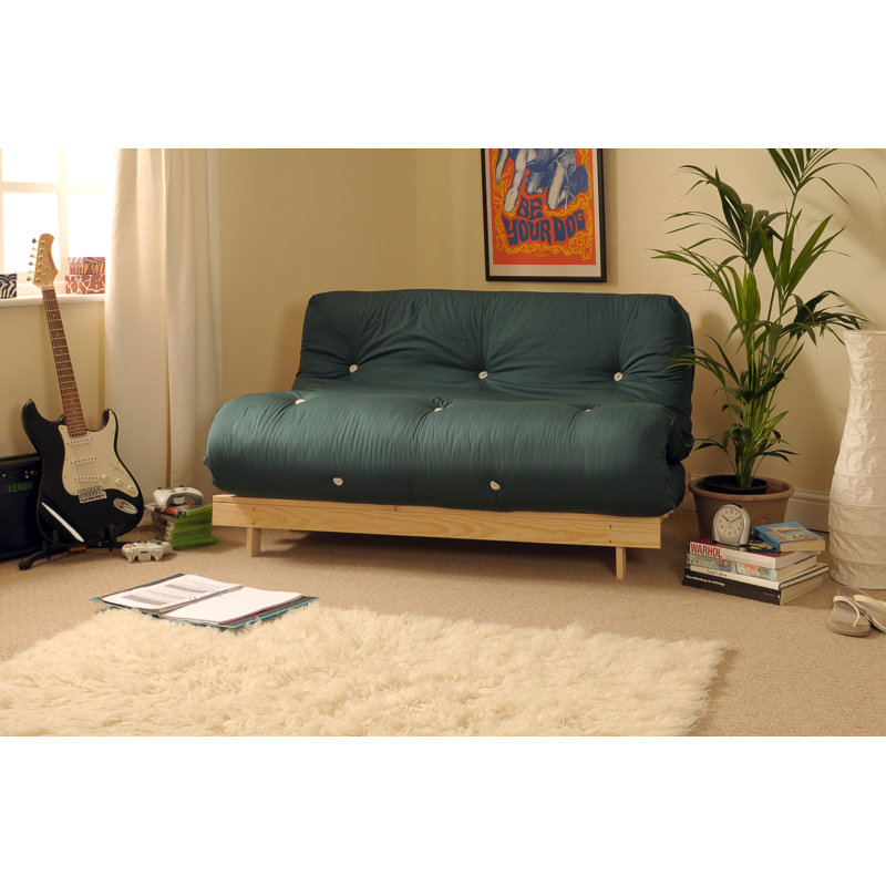 Arlete Upholstered Futon And Mattress, Green, 76cm H x 120cm W x 78cm D