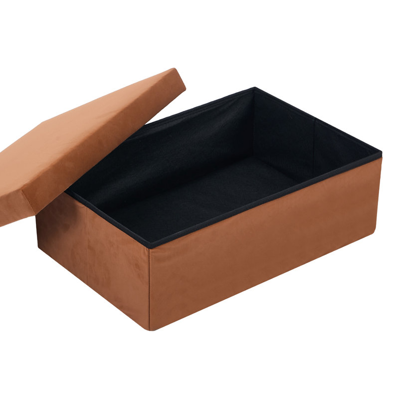 Banc rembourré en mélange de polyester de 55,5 po de largeur avec boîte de rangement Eleonore, Brun caramel