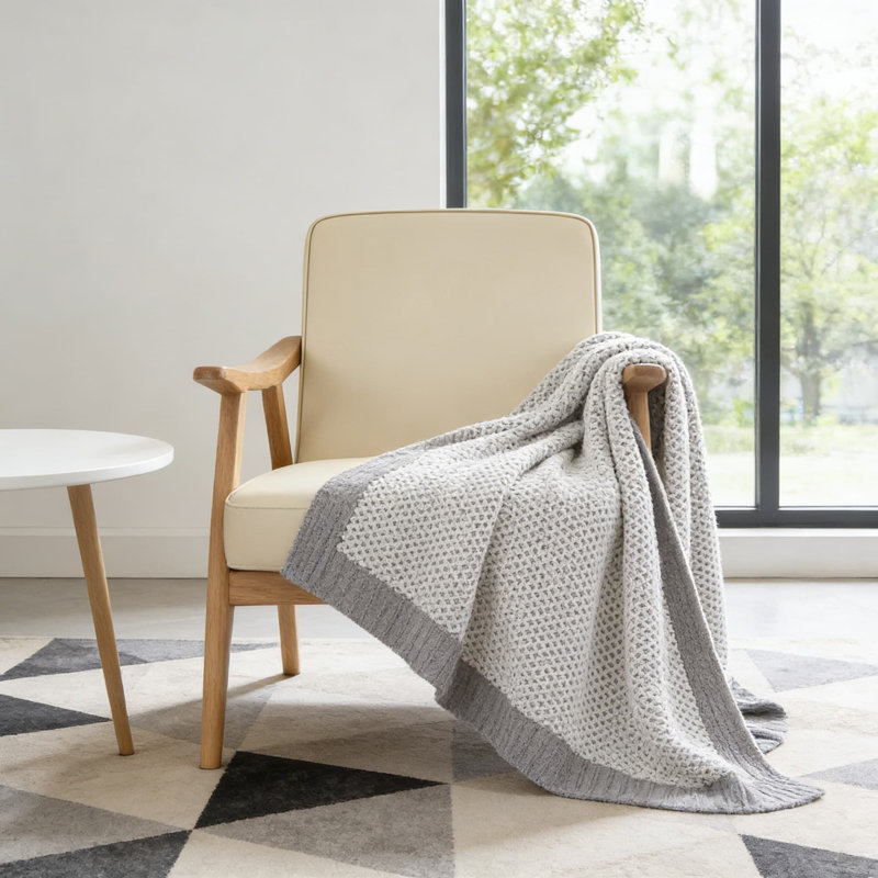 Jeté en chenille Honeycomb Knit, Gris à rayures