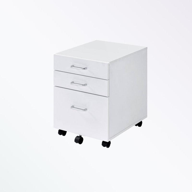 Office Storage Cabinets with wheels and three drawers, White