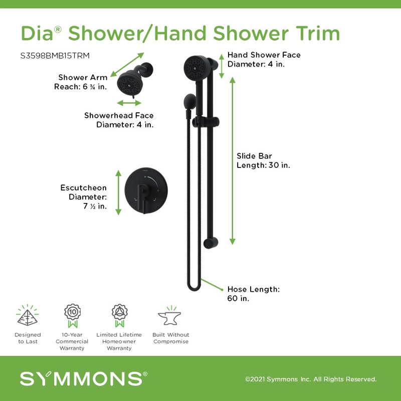Dia HydroMersion Single Handle Shower System with Hand Shower, Matte Black