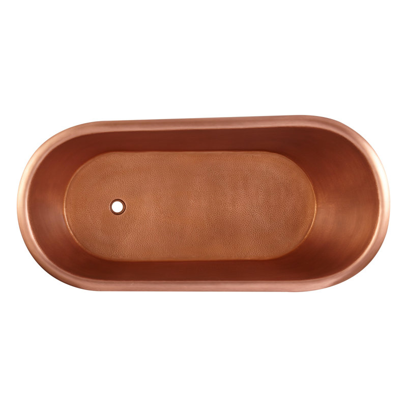 Paxton 59" Copper Slipper Tub with Pre-Drilled Overflow Hole and Rolled Rim - Less Drain
