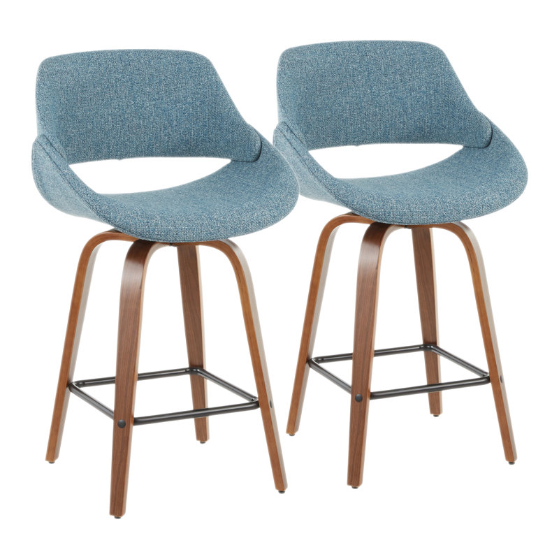 Tabouret de bar et de comptoir rembourré Najrin, Bleu, Tabouret de comptoir (siège d'une hauteur de 26 p
