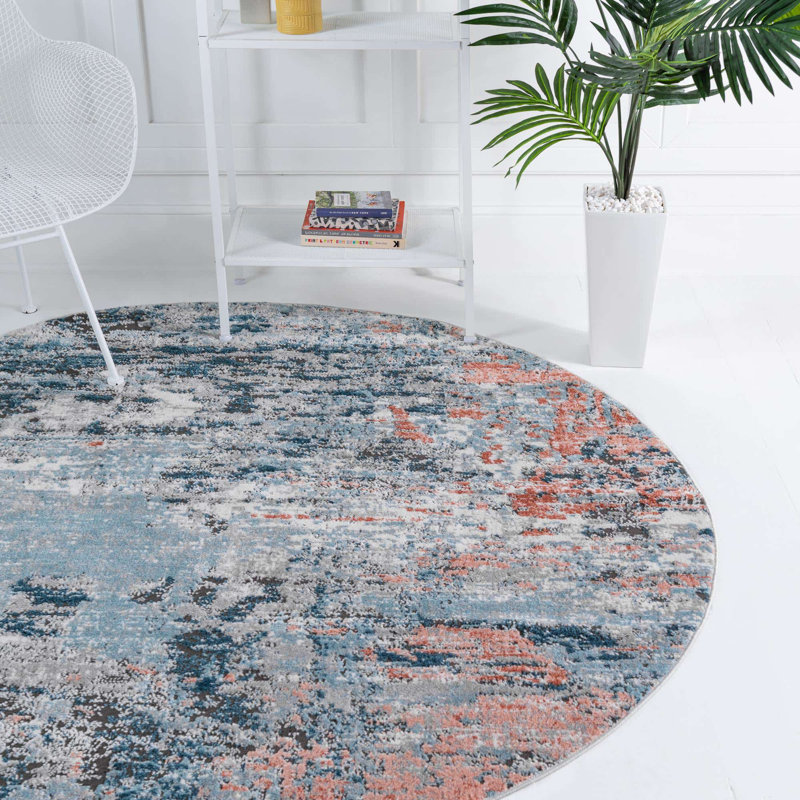 Tapis orange/gris, Rond 7 pi 1 po