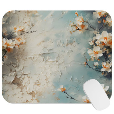Floral Flowers and Peeling Paint II Asian & Oriental Gaming Cute Office Laptop Desk Pad Gift Mat Square Rectangle Non-Slip Mousepad