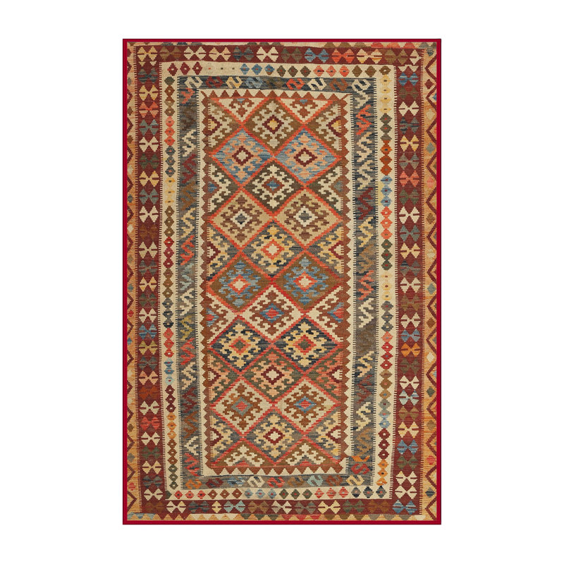 Tapis brun/gris/rouge contemporain, Rectangle 5 pi x 8 pi