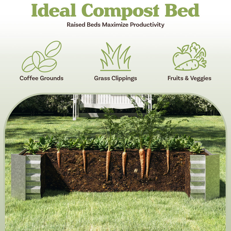 Silver Galvanized Iron Raised Garden Bed for Outdoor Plants