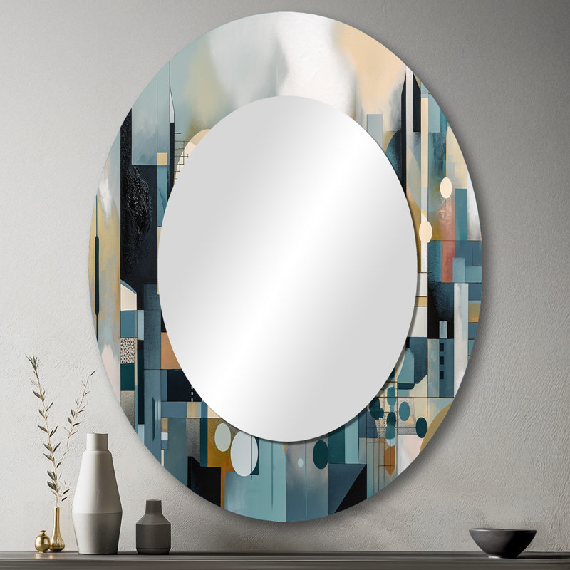 Transcendent Reality III - Miroir mural ovale moderne bleu, 43 po x 33 po
