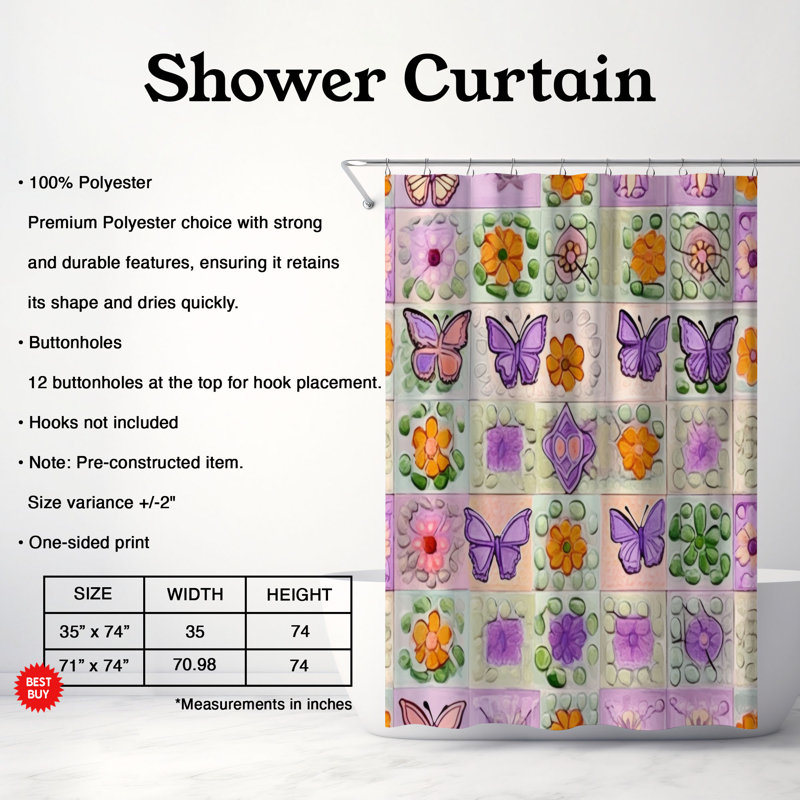 Kendrea Patchwork Shower Curtain, 74"H x 71"W