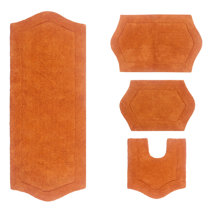 PLYH 2 Piece Memory Foam Shag Bath Rug Set - Color: Orange