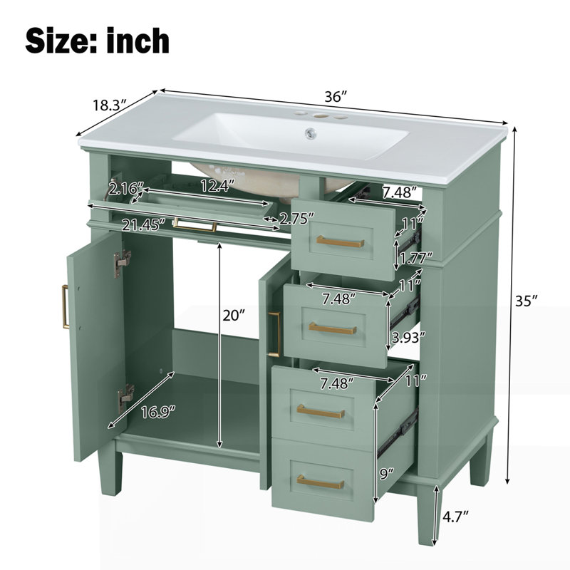 Meuble-lavabo moderne 36 "avec lavabo en céramique