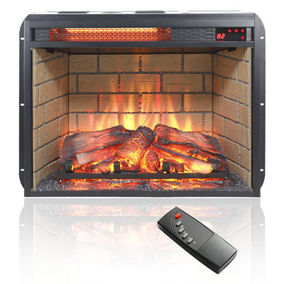 Cheminée chauffante infrarouge à quartz de 58 cm (23 pouces) - Style brique, version bûches. Puissance calorifique de 1500 W. Calorie thermique de 5000 BTU/h. Effet de flamme réaliste. 4 niveaux de luminosité réglables. /ul. Double mesure. Énergie
