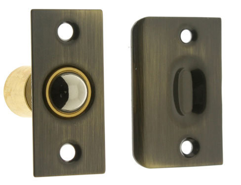 Solid Brass Wide Square Roller Ball Catch, Antique Brass