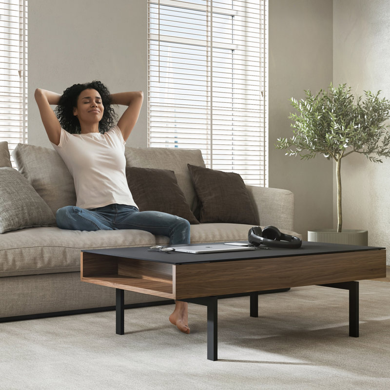 Reveal Glass Coffee Table, Natural Walnut