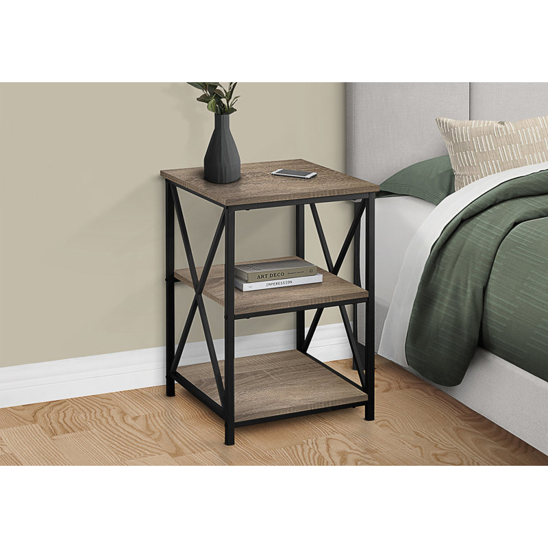Table d'appoint moderne à 3 niveaux avec finition en marbre noir et base en métal en forme de X pour le salon ou la chambre à coucher