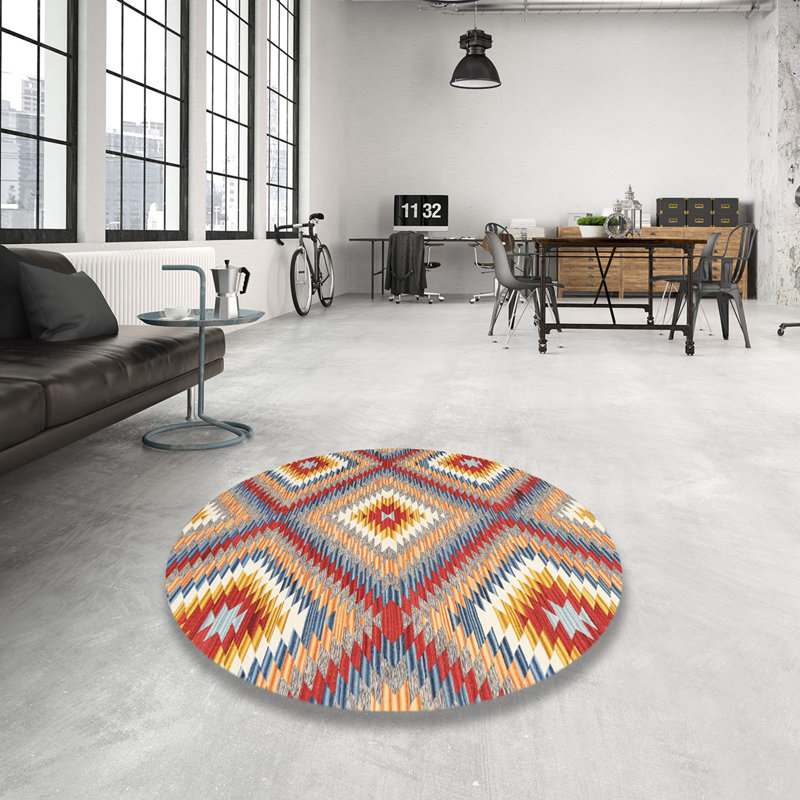 Tapis contemporain rouge / vert, Rond 8 pi