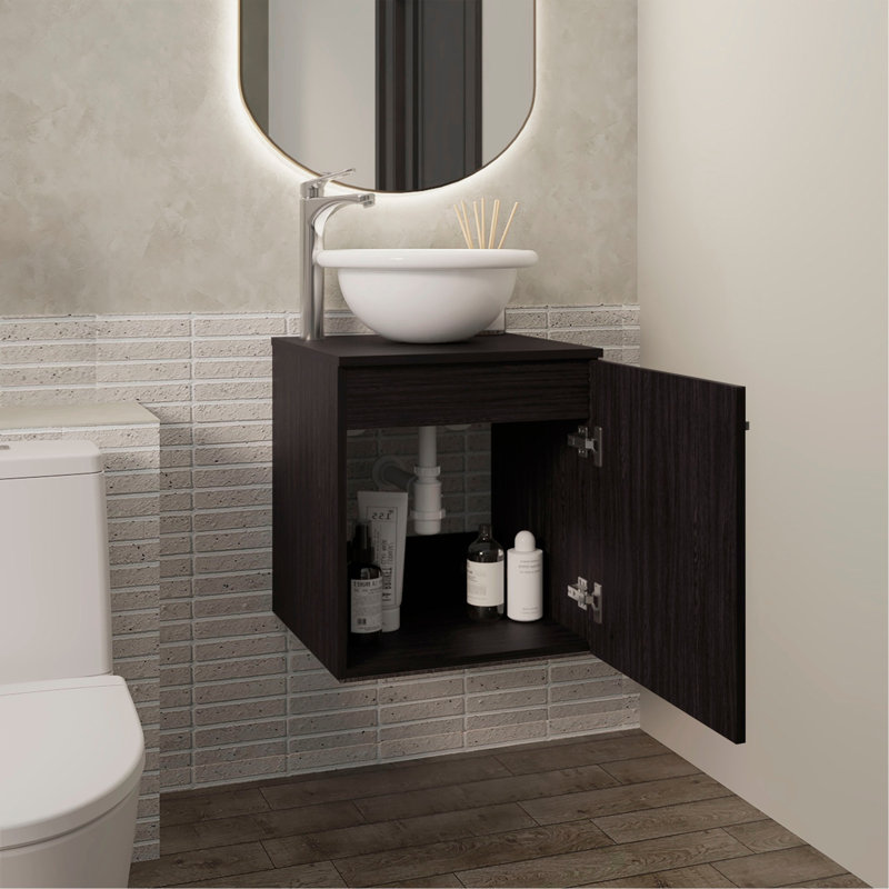 Meuble-lavabo flottant à une porte, avec lavabo vasque et une tablette, rangement pour salle de bain (PAS DE ROBINET INCLUS)