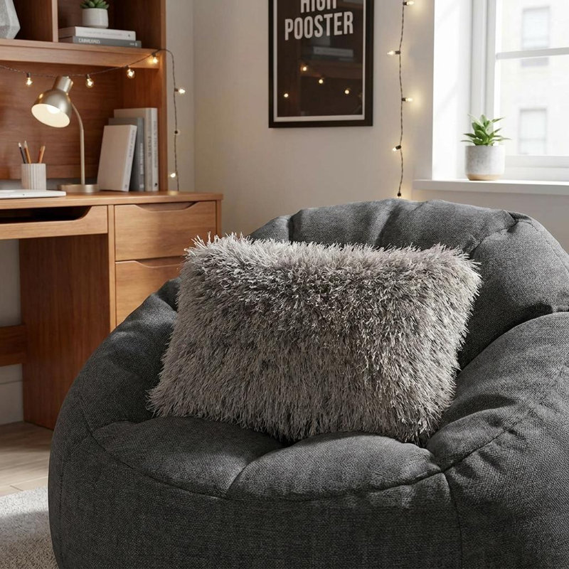 14" X 20" Slate Gray Faux Fur Throw Pillow, 20" H x 14" W, Charcoal
