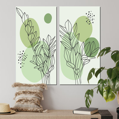 Ensemble de 2 peintures - feuilles botaniques abstraites vertes II