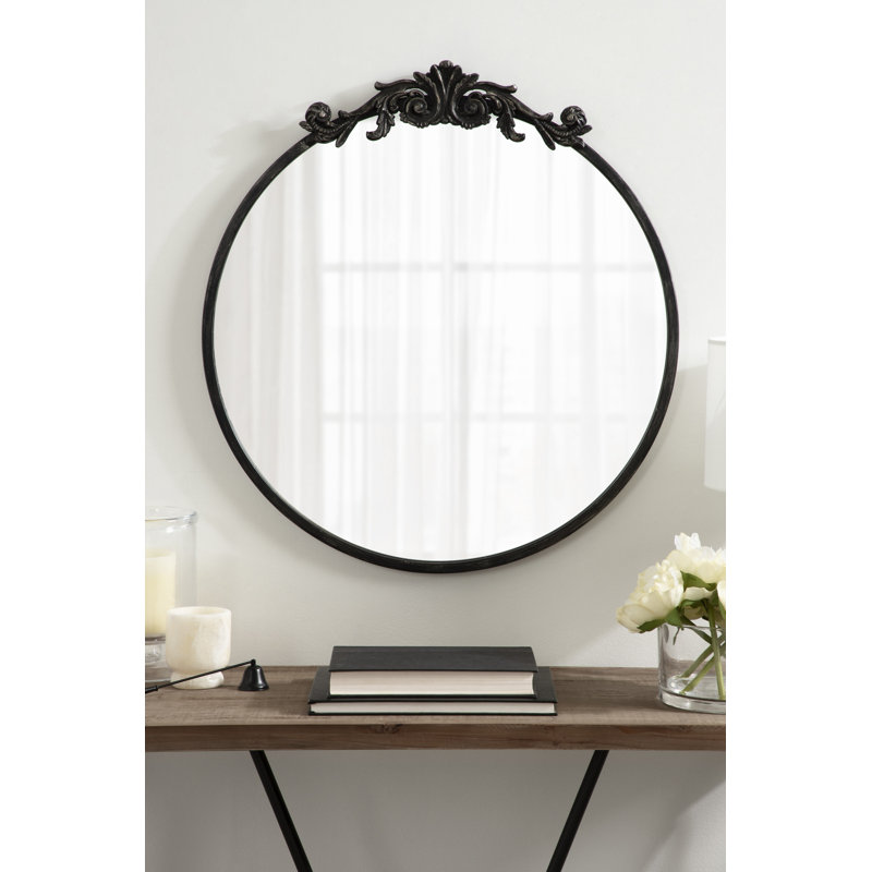 Emden Metal Round Mirror, Black