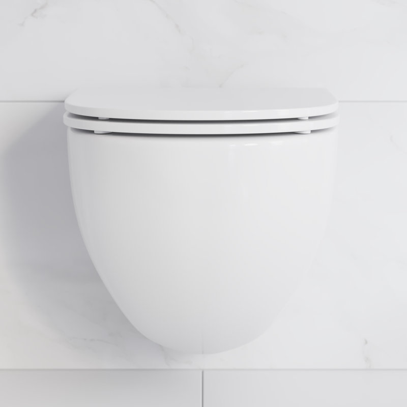 Glossy White Wall Mounted Round Dual Flush Toilet with Black Flush Plate