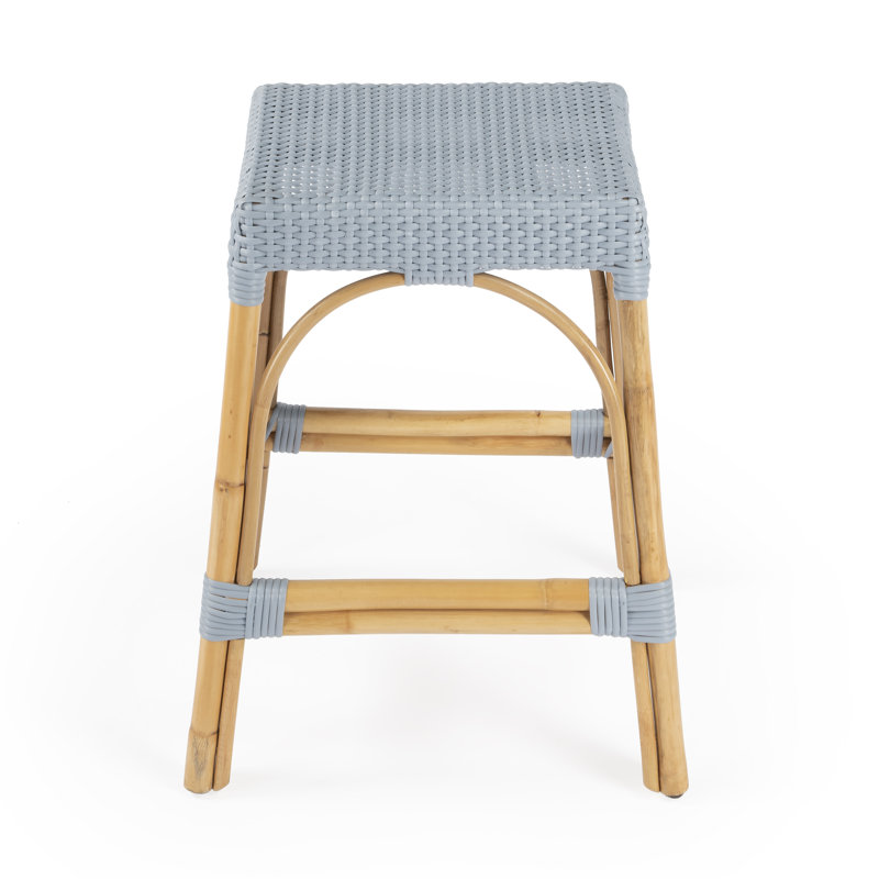Lennart Counter/Bar Stool, Baby Blue/ Natural Rattan Frame, Counter Stool (24.5" Seat Height)