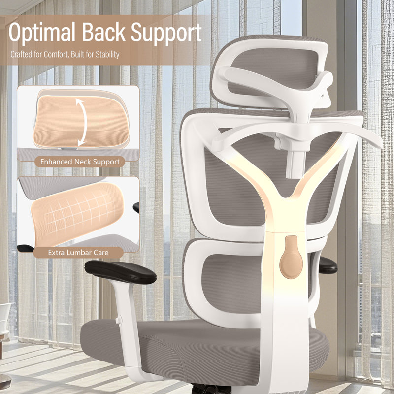 Wealdstone Office Chair with Headrest, Gray, White