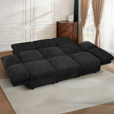 Canapé modulaire 86 po avec repose-pieds 86 po, canapé en chenille 6 places avec sièges de rangement, canapé rembourré confortable avec dossiers réglables pour le salon