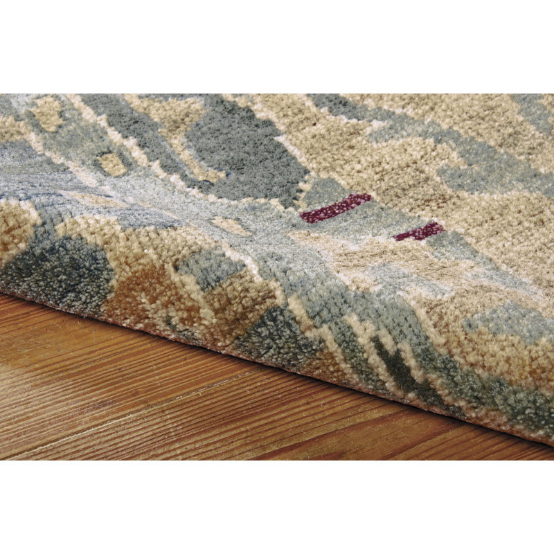 Tapis brun clair noué à la main Rudgeway Ikat, Rectangle : 5 pi 6 po x 8 pi