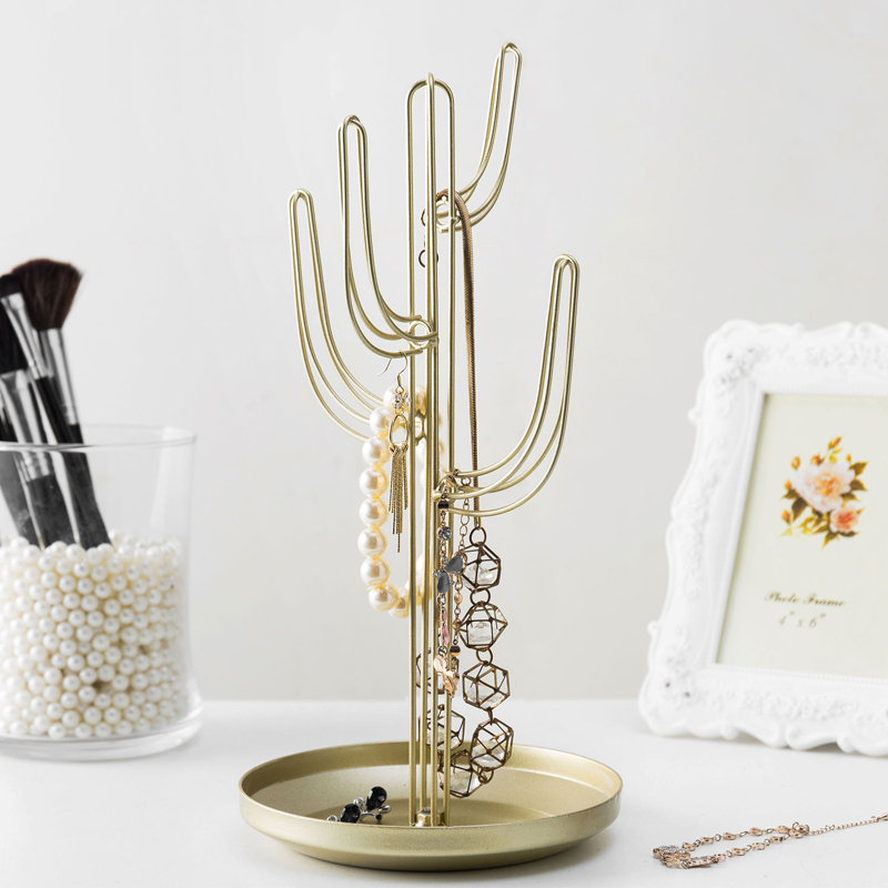 Cactus Gold Metal Jewellery Stand