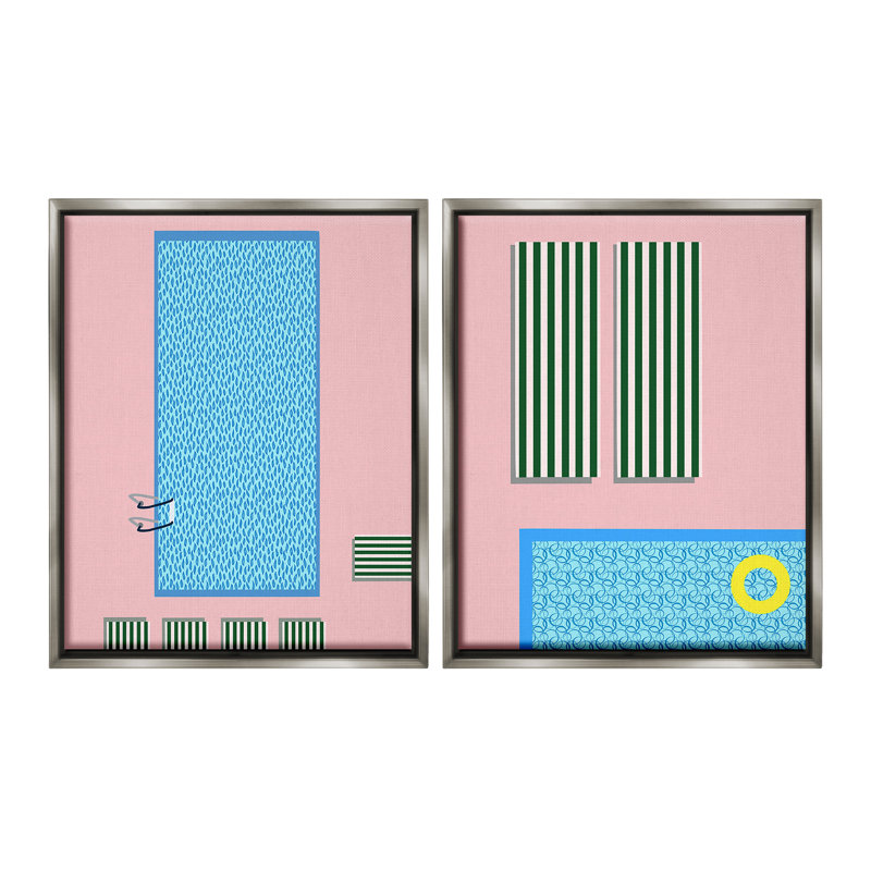 "Modern Piscine" par Regina Moore, 2 pièces sur toile, H 31 po x l 25 po, Cadre flottant gris lustré