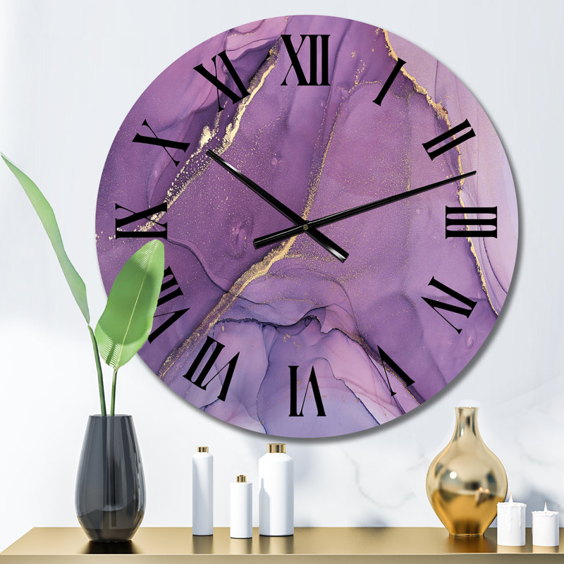 Horloge murale mauve liquide Art Waves II, Surdimensionné