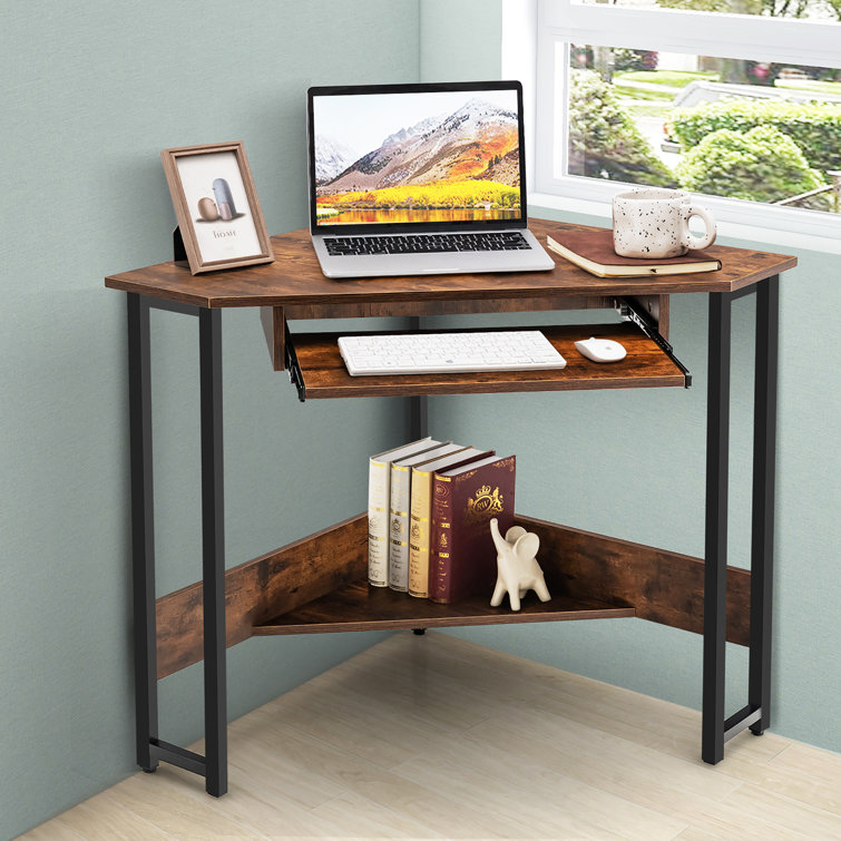 17 Stories Jaycub Corner Desk Computer Desk with Storage Shelves Triangle  Writing End Table for Small Space Bedroom