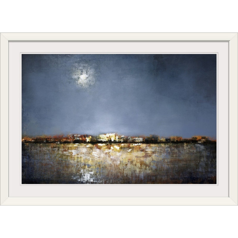« moonlit city », reproduction, H 28 po x l 38 po x P 1 po, Cadre blanc