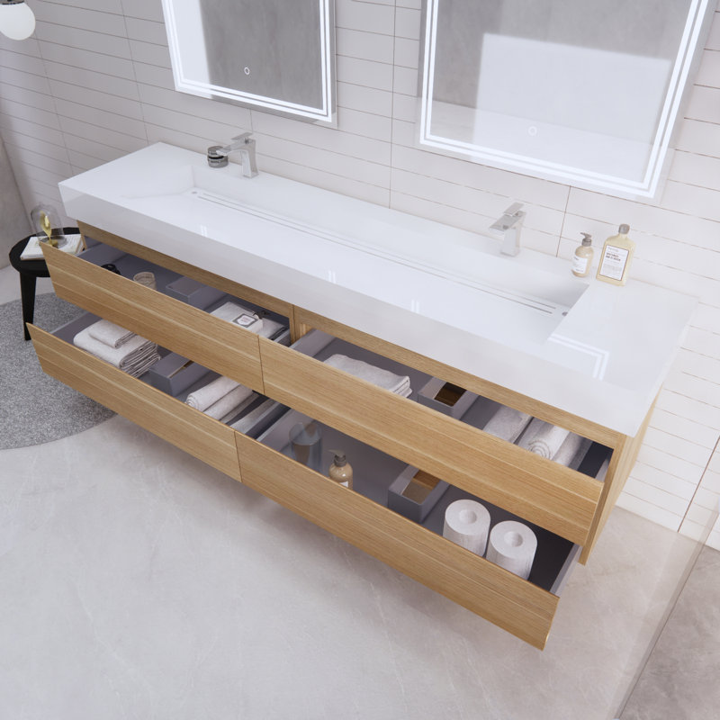 Babajide 83.3'' Bathroom Vanity with Acrylic Top, White Oak
