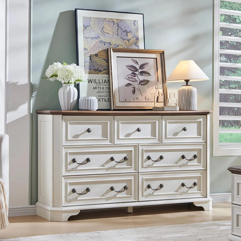 Commode 7 tiroirs Armaan, Blanc antique