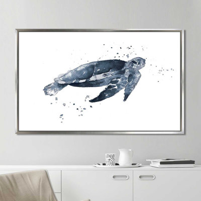 «Navy Ink Turtle II», reproduction de peinture à l'aquarelle sur toile tendue