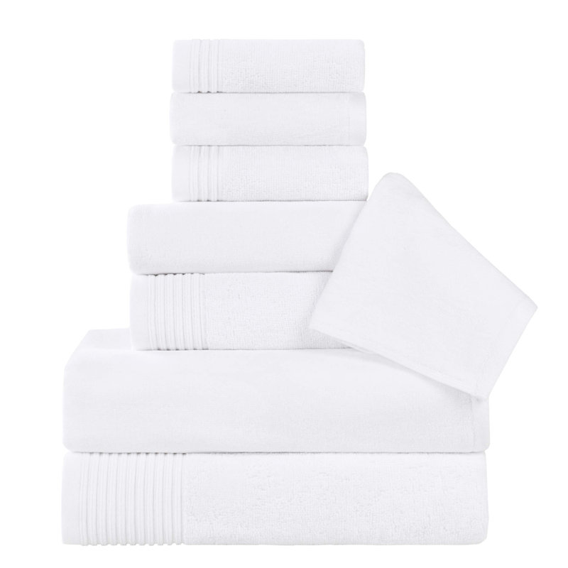 Ensemble de serviettes en marbre 100% coton à séchage rapide Kreager 500 GSM, Blanc, Ensemble de serviettes 8 pièces