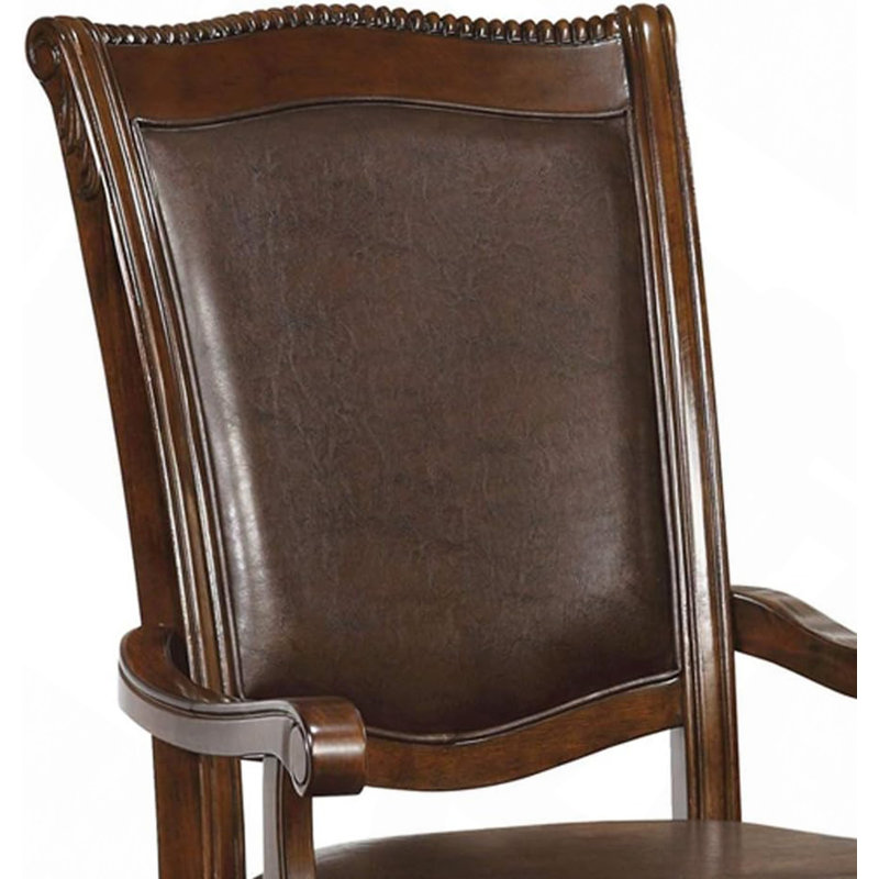 Glorious Classic Traditional Dining Chairs Cherry Solid Wood Leatherette Seat Set Of 2Pc Turned Legs Kitchen Dining Room