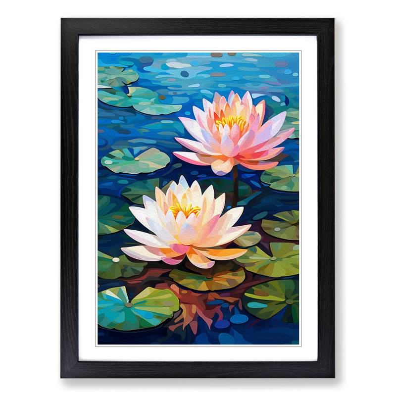 Water Lily Orphism Art - Framed Print, 46cm H x 34cm W, Black Framed