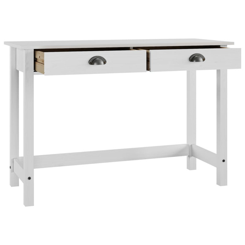 Fung 110 cm W Solid Wood Top Console Table, White, White
