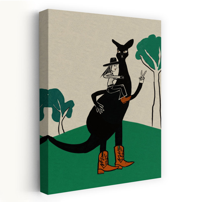 «Cowboy Kangaroo Ride Playful Whimsical Contemporary Animal Nature», reproduction d'art murale, H 18 po x l 12 po