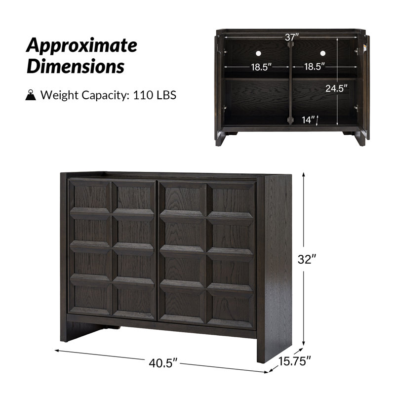 Varnum 40" 2-Door Modern Oak Cabinet With Geometric Front And Adjustable Shelves & No Assembly Required Set Of 2, Charcoal