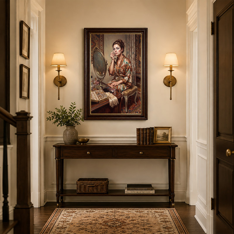 Art sur toile, "Femme en robe à motifs", H 18 po x l 12 po