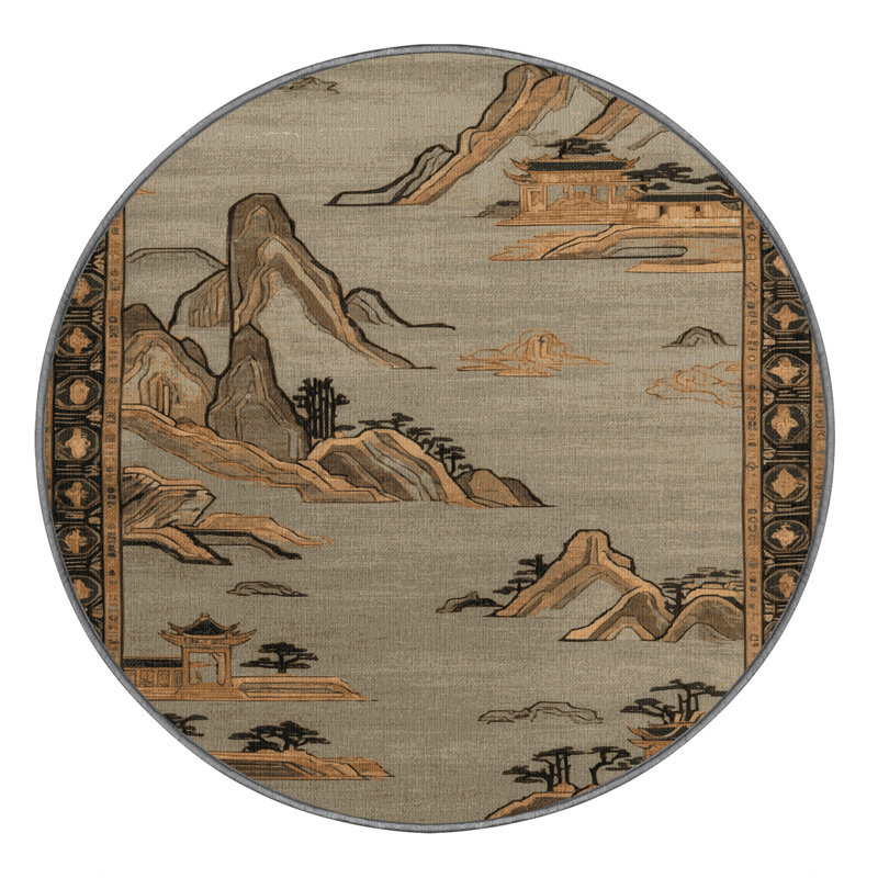 Tapis gris art déco lavable à la machine, Rond 4 pi