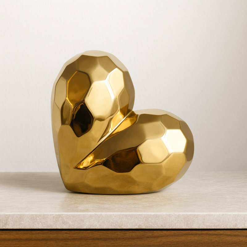 Millsap Ceramic Geometric Heart Sculpture, 11" H x 5" W x 11" D, Gold