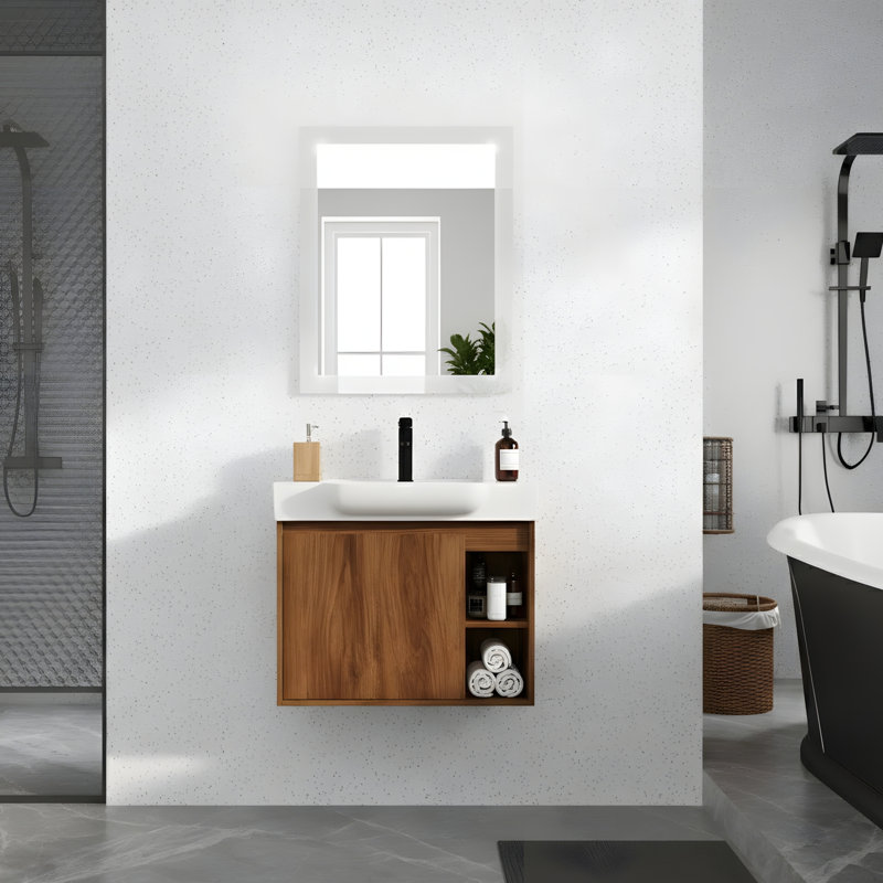 Meuble-lavabo mural compact, Brun ébène, 27"