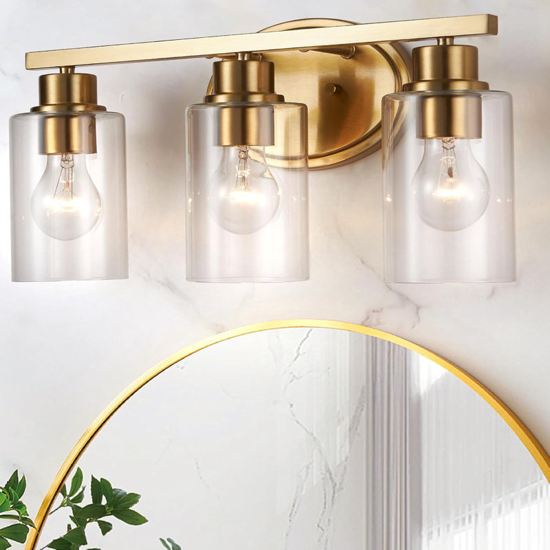 Luminaire de meuble-lavabo moderne en or brossé avec abat-jour en verre transparent, éclairage mural antirouille pour salle de bain, couloir et chambre à coucher