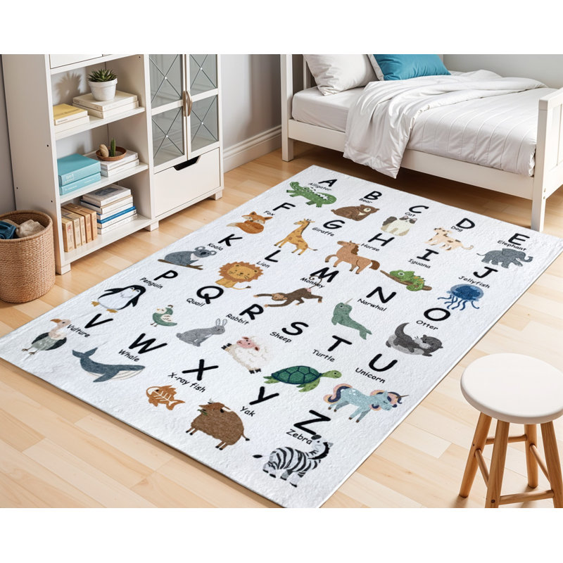 Tapis juvénile alphabet juvénile 8 pi x 11 pi gris et vert 8 pi x 11 pi